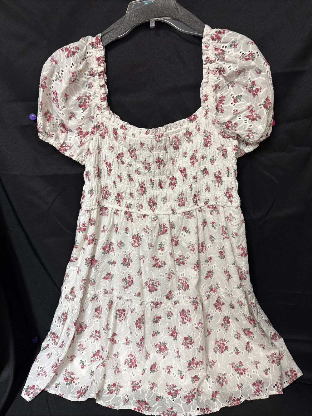 ARULA White Floral Smocked Top with Pink and Green Print